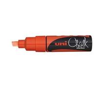 Marqueur craie uniball chalk pointe biseautee large 8mm ideale ardoise vitrine resiste pluie coloris orange fluo