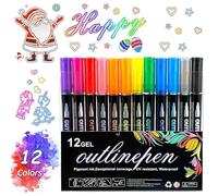 Marqueur de contour double ligne, 12 couleurs de stylos à paillettes pour scrapbooking, journal d'art et projets créatifs