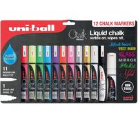 uni-ball Lot de 12 marqueurs à craie liquide multi-usages effaçables et effaçables pour tableaux noirs, tableaux blancs, verre, miroirs, fenêtres en plastique, métal, non toxique