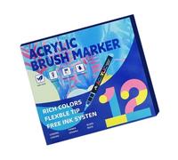 Marqueur de peinture acrylique liquide 12 couleurs avec pointe pinceau pour journal, scrapbooking, peinture, école, artisanat, marqueurs pinceaux en nylon flexible