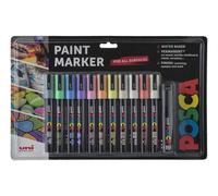 Posca Lot de 12 marqueurs permanents à pointe moyenne à base d'eau, parfaits pour la peinture sur roche, toile, verre, bois, métal, tissu, coloriage, loisirs créatifs pour enfants et adultes,
