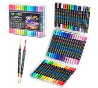 Marqueur double face - Marqueur de journalisation - Marqueur à double bascule - Modèles de coloriage - Marqueurs pour peinture - 48 couleurs créatives - Acrylique fin et pinceau - Pour peinture