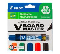 Marqueur effaçable V-BOARD MASTER PILOT encre liquide pointe ogive fine 1,7 mm - Pochette de 5 couleurs assorties