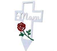 Marqueur en métal robuste en forme de cœur pour maman honorant un être cher dans une pelouse de cimetière ou personnel pour l'espace souvenir (maman rose blanche)