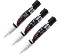 Marqueur Fenêtre & Craie Uni Chalk Pwe-3ms, 3 Crayons De Couleur Blanche, Pointe Ogive 0,9-1,3 Mm