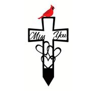 Marqueur funéraire en métal avec croix en métal - Décoration pour cimetière, jardin, tombe - Idéal pour les familles en deuil et les destinataires de cadeaux de condoléances