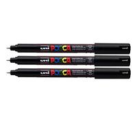 Marqueur noir Posca PC-1MR pour métal, tissu, verre pointe ultra fine 0,7 mm, Noir , Lot de 3