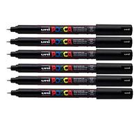 Marqueur noir Posca PC-1MR pour métal, tissu, verre pointe ultra fine 0,7 mm, Noir , Lot de 6