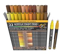 marqueur peinture acrylique Ensemble de 22 marqueurs assortis de la série Pro Color, pointe extra fine de 0,7 mm pour la peinture sur roche, le verre, les tasses, le bois, le métal, la toile(jaune)