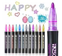 Marqueur Peinture Permanent Stylos,Stylos de Contour,Marqueurs Métalliques Feutres,Stylos à Paillettes,Marqueur Peinture Acylique,Pour DIY Album,Scrapbooking,Travailler pour la Carte (12 couleurs)