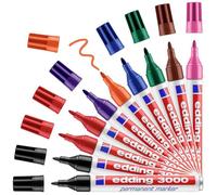 edding Marqueur permanent 3000 – boîte 10 multi-couleurs, pointe ronde 1,5–3 mm, résiste à l'eau