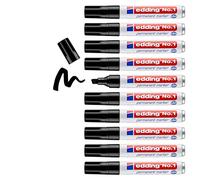 Marqueur permanent edding N° 1 - Noir - 10 stylos - Pointe biseautée 1-5 mm - Imperméable, résiste à l'effacement, sèche vite - Marqueur petit format - pour carton, plastique, bois, métal, verre