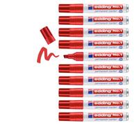Marqueur permanent edding N° 1 - rouge - 10 stylos - pointe biseautée 1-5 mm - Imperméable, résiste à l'effacement, sèche vite - Marqueur petit format - pour carton, plastique, bois, métal, verre
