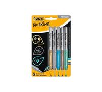 BIC Marqueurs permanents métalliques – Lot de 5 – Couleurs métalliques, faible odeur