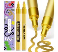 Marqueur Permanent Or 2 Pièces \U2013 Marqueurs Étanches Pour Pneu, Tissu, Pierre, Verre, Céramique, Bois, Papier \U2013 Stylos Peinture À Base D`Huile \U2013 Pointe Moyenne 3 Mm[Z1958]