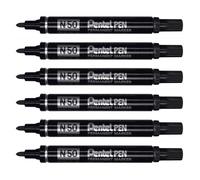 Marqueur permanent - PENTEL - N50 - Lot de 6 - Pointe ogive 2 mm - Couleur Noir