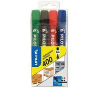 Pilot Permanent Marker 400 Set de 4 Marqueurs pointe biseautée large Noir/Bleu/Rouge/Vert