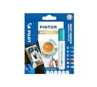 Marqueur pilot pintor peinture base d'eau ultra-couvrante multi surface pointe moyenne résistante set 6 coloris métal