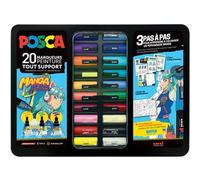 Marqueur posca coloris assortis malette metal noire 20 unites