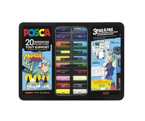 Marqueur posca coloris assortis malette metal noire 20 unites