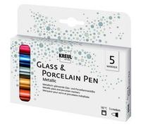 KREUL 16430 - Glass & Porcelain Pen Metallic Set de 5 stylos opaques à pointe moyenne indéformable pour verre et porcelaine Largeur de trait d’environ 2 à 4 mm Couleurs métallisées