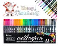Marqueur pour Surligner, 12/24 Couleurs, Marqueurs de Contour, Marqueurs de Peinture Acrylique Scintillants À Double Ligne, Stylos À Paillettes pour Loisirs Créatifs, Cartes Vœux Noël, Métal(24)