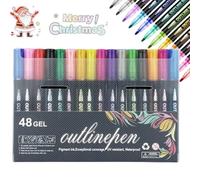 Marqueur pour Surligner, 12/24 Couleurs, Marqueurs de Contour, Marqueurs de Peinture Acrylique Scintillants À Double Ligne, Stylos À Paillettes pour Loisirs Créatifs, Cartes Vœux Noël, Métal(48)