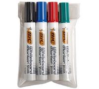 BIC Velleda 1791 Feutres pour Tableau Blanc Effaçables à Sec Pointe Large Biseautée - Couleurs Assorties, Etui Carton de 4