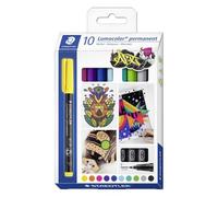 Marqueur staedtler permanent dry safe lumocolor 318 pointe fine 0,6mm coloris assrotis etui de 10 feutres