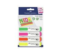 FABER-CASTELL 159591 - Marqueurs textiles de couleurs fluo pour tissus clairs, 4 marqueurs néon, largeur de trait de 1 à 5 mm