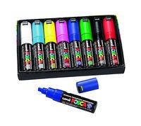 Marqueur Uni Ball Posca couleurs assorties pointe biseautée 8 mm - Boîte de 8