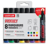 Marqueur uniball uni prockey permanent pointe biseautée tracé 2/5mm encre sans alcool corps plastique pochette 8 unités
