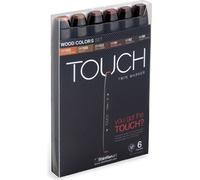 Marqueurs à alcool double face TOUCH Fine & Chisel, 6 pièces tons bois