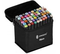 SPRINGOS Lot de 60 marqueurs à alcool Couleurs douces pour dessiner et peindre avec classeur