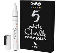Marqueurs à craie blanche Chalkola pour tableau noir, ardoise, fenêtre, bistrot, voiture, verre (lot de 5, 6 mm) - Craie liquide effaçable, encre lavable, pointe réversible.