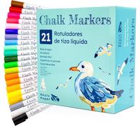 Marqueurs À Craie Liquide Effaçables À Pointe Réversible,Stylos Craie À Base D'eau,Pour Les Vitres,Fenêtres,Tableaux Noirs,Blancs,Verres,Céramiques (21 Couleurs)