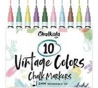 Marqueurs à craie liquide pour tableaux noirs (10 couleurs vintes) - Pointe fine effaçable à sec pour tableaux noirs, fenêtres - Pointe réversible de 3 mm