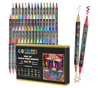 Marqueurs à double face - Marqueurs de coloriage pour adultes | Note de journalisation prenant des stylos à dessin | 60 couleurs acrylique fine et stylo à peindre dessin en tissu de verre pour bam