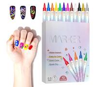 Marqueurs à ongles - Ensemble de stylos à peinture à double pointe, 12 couleurs vives, formule à séchage rapide, outils de pointage et de dessin faciles, style créatif | Utilisation de manucure pour l
