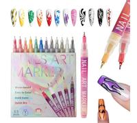 Marqueurs à ongles - Stylos à vernis à ongles, stylo pour doublure pointillée, 12 couleurs, outils à ongles à séchage rapide, pour femmes, filles, femme, petite amie, fille, vacances, Noël, fête de c