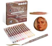 Marqueurs à pinceau acrylique, 12 couleurs, pointe en fibre douce 1-5 mm, système d'encre gratuit, pour papier, roche, verre, bois, céramique, toile (marron)