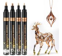 Marqueurs Acrylique Métallique, 4pcs Feutre Peinture Permanent, Imperméable Et Réfléchissant, Stylo Chrome Liquide Permanent Et Brillant Pour Peinture Résine, Plastique-Cuivre