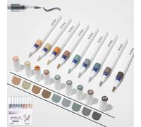 Marqueurs acryliques, empilables de couleurs multicouches, pointe pinceau de 1 à 5 mm, encre grand volume de 2,6 ml, système d'encre directe, adaptés à une variété de surfaces (blanc grisâtre)