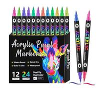 Marqueurs Acryliques - Ensemble de Stylos à Double Pointe pour Peinture sur Roche | Marqueurs Outils de Dessin pour Pierre Tissu Papier Toile Céramique