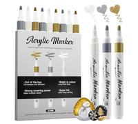 Marqueurs acryliques Jnyan, pack de 9, pointe moyenne 2-3 mm, blanc, or, argent, pour projets artistiques, dessin, peinture sur roche, bois, plastique