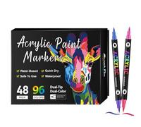 Marqueurs Acryliques Kit Marqueurs Double Pointe pour Peinture sur Pierre, Marqueurs Permanents à Séchage Rapide pour Verre Toile Bois Roche Papier Tissu