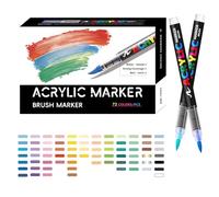 Marqueurs acryliques - Marqueurs avec pointe pinceau souple pour coloriage | Set de matériaux artistiques multifonctions pour projets sur verre, céramique, bois, pierre, tissu et toile
