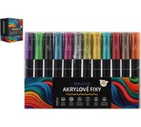 Marqueurs acryliques métalliques 12pcs également pour la céramique, le verre, les pierres, pointe 4mm sous blister 18,5x12cm