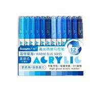 Marqueurs acryliques permanents pinceau 12 couleurs - Marqueurs de tissu imperméables à séchage rapide pour lettrage,verre,Bleu