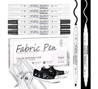 Marqueurs Blanc Textile et Tissu , 6 Pièces noir Feutres Textiles Permanent , Marqueur Indelebile Non-Toxique , Imperméable Feutre Textile Double Pointe pour Vêtements Décorer des T Shirt, Sac Tissu